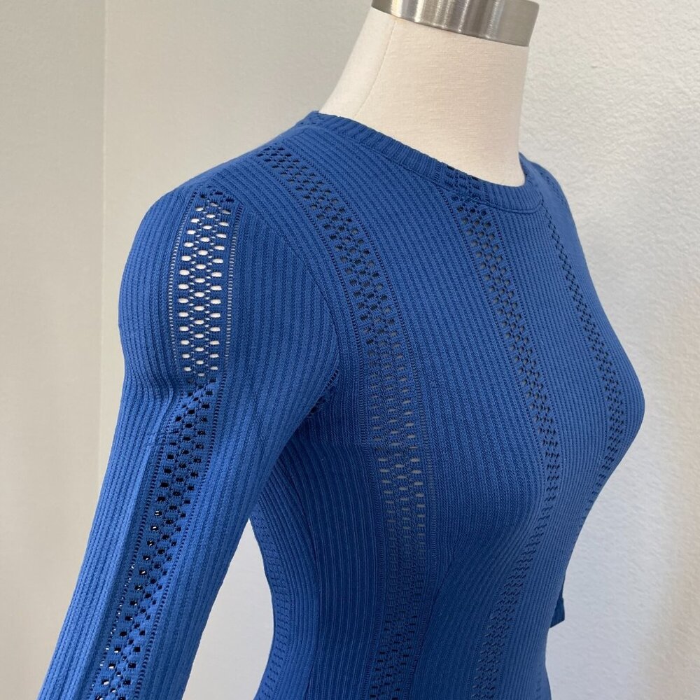 RAG & BONE‎ Womens 0 Elsa Royal Blue Pointelle Knit Dress Bodycon 3/4 Sleeve - Picture 6 of 16